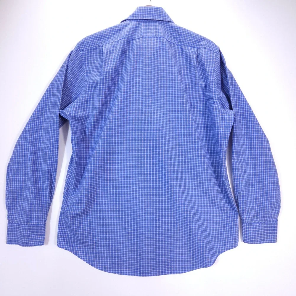 Polo Ralph Lauren Shirt Mens L Blue Plaid 120s 2-Ply Cotton Button Down Workwear